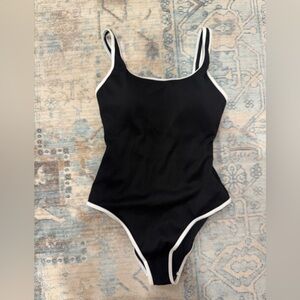 Black Ribbed One Piece Bathing Suit